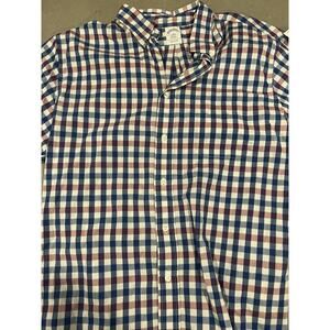 Brooks Brothers 1818 100% Linen Mens Large Blue /White/Red Plaid Shirt